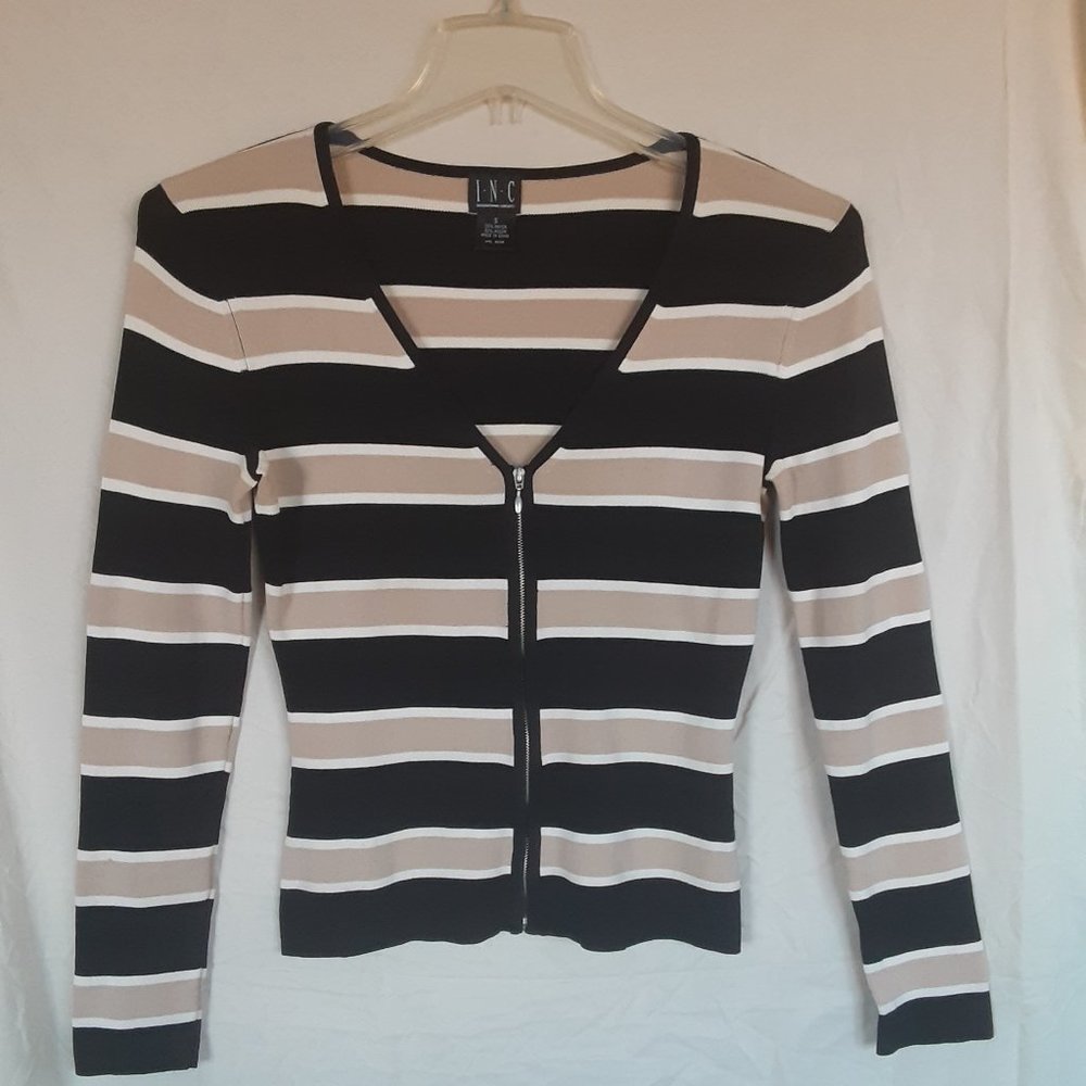 Women INC Stripy top/sweater with front zipper, S